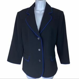 Anne Klein 3 Button Suit Jacket Sz 12 Black Blue NWT
